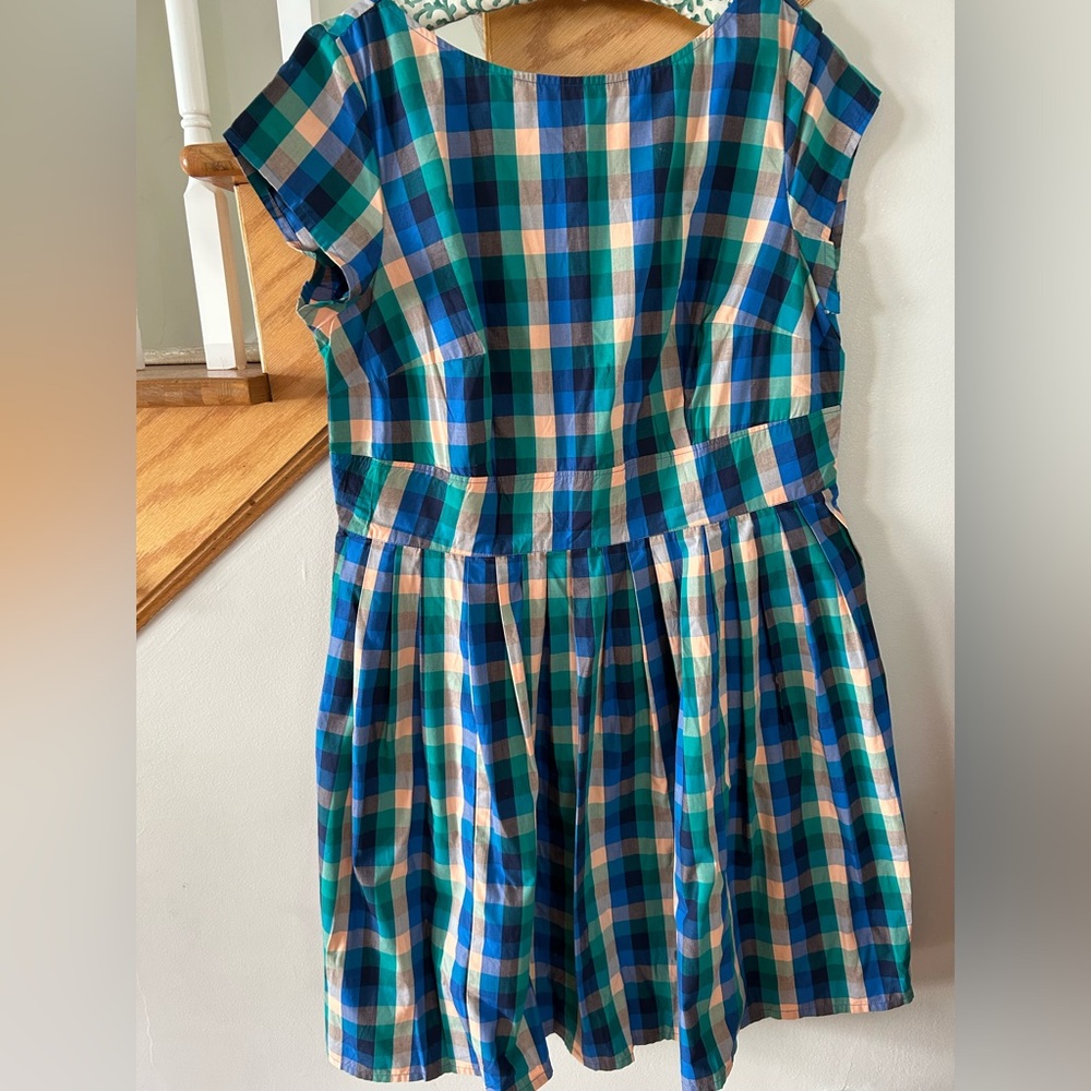 EShakti Dress Cotton Poplin/lined woven gingham check knee length cap sleeve 18W